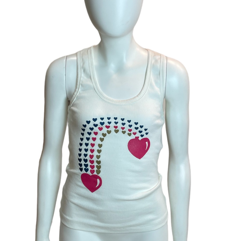 SKY Graphic Design Slightly Ribbed Tank Top with Rainbow and Hearts